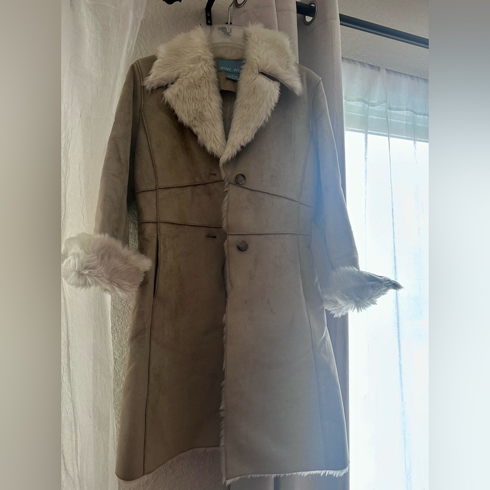 Nine West Women's Beige Teddy Jacket with Faux Fur